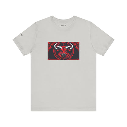 Taurus - Gothic Zodiac T-Shirt. Red graphic in front.  Zodiac in the Shadows