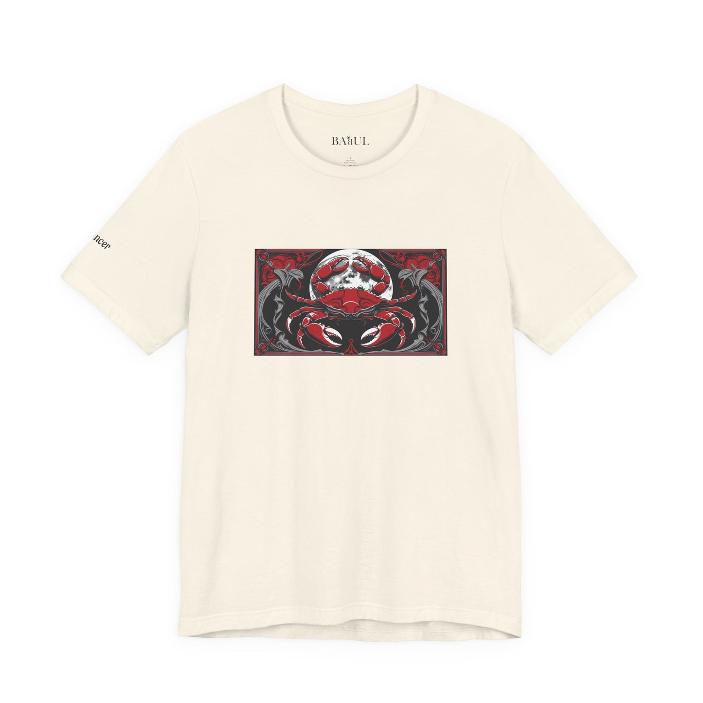 Cancer - Gothic Zodiac T-Shirt. Red graphic in front.  Zodiac in the Shadows