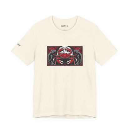 Cancer - Gothic Zodiac T-Shirt. Red graphic in front.  Zodiac in the Shadows