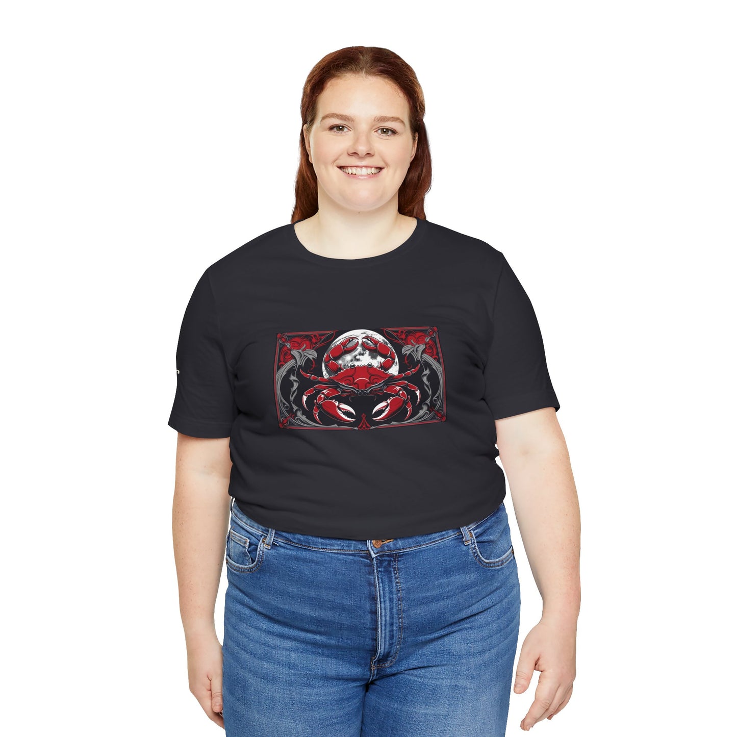 Cancer - Gothic Zodiac T-Shirt. Red graphic in front.  Zodiac in the Shadows