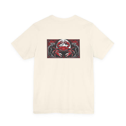 Cancer - Gothic Zodiac, Red Graphic on the back T-Shirt. Zodiac in the Shadows