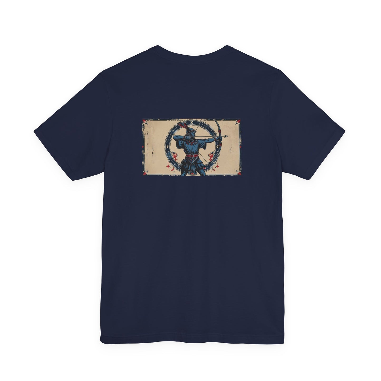 Sagittario - T-shirt con segno zodiacale gotico. Grafica blu sul retro. Zodiaco nell'ombra.