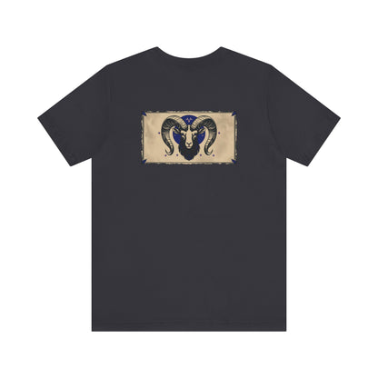 Aries - Gothic Zodiac T-Shirt. Blue graphic on the back. Zodiac in the Shadows