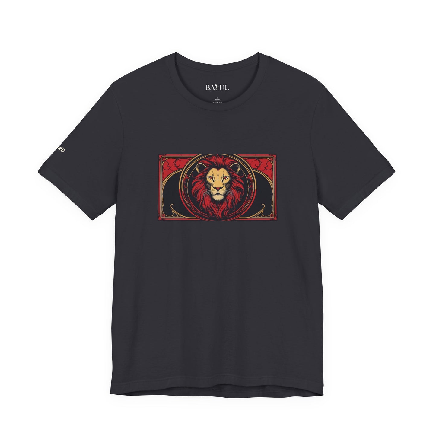 Leo - Gothic Zodiac T-Shirt. Red graphic in front.  Zodiac in the Shadows