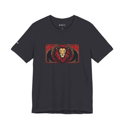 Leo - Gothic Zodiac T-Shirt. Red graphic in front.  Zodiac in the Shadows