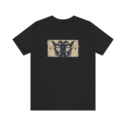Gemini - Gothic Zodiac T-Shirt. Blue graphic on the back.  Zodiac in the Shadows