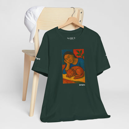 CATART Unisex Jersey Cat T-Shirt - GAUGUIN - Iconic Painting Reimagined with Cats