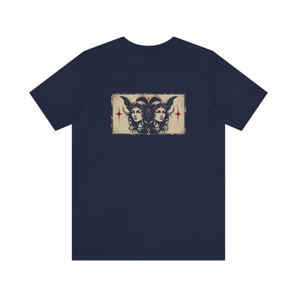 Gemini - Gothic Zodiac T-Shirt. Blue graphic on the back.  Zodiac in the Shadows