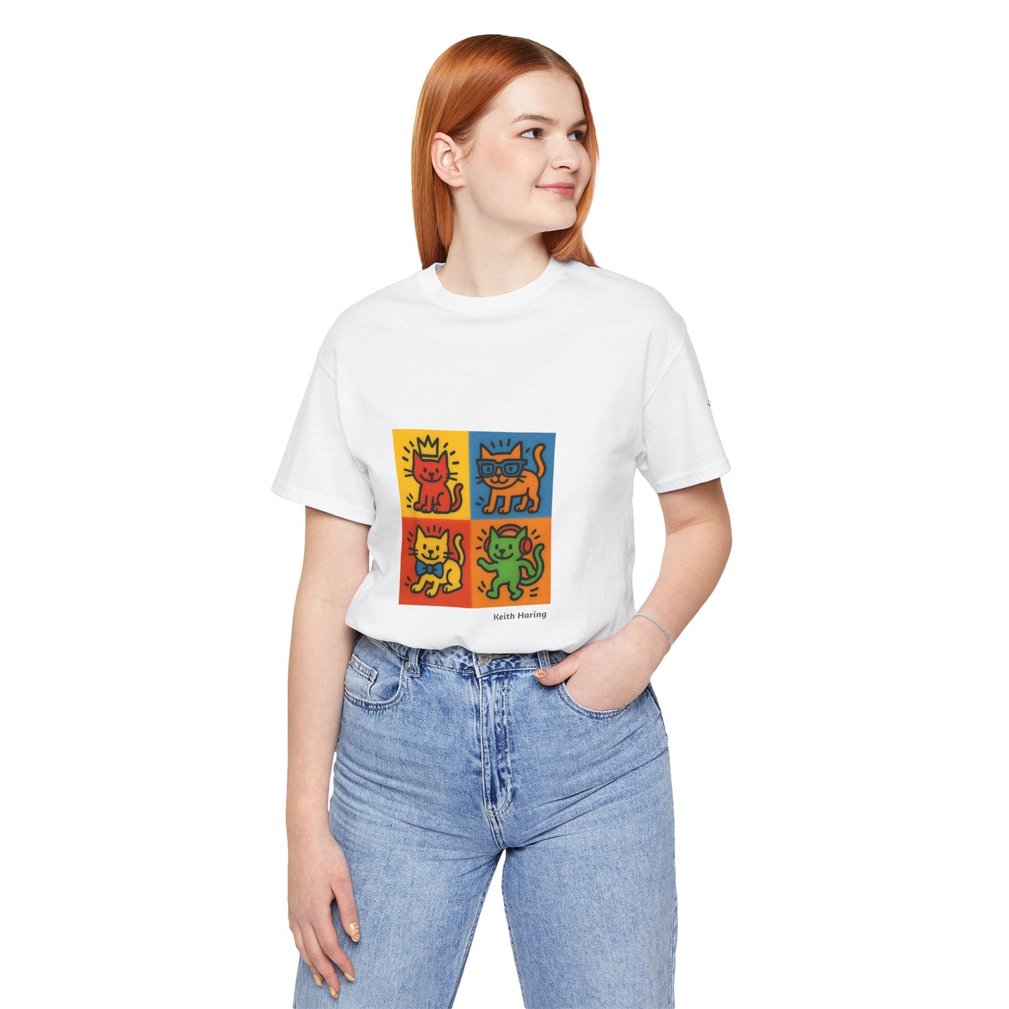 CATART Unisex Jersey Cat T-Shirt - KEITH HARING - Iconic Painting Reimagined with Cats