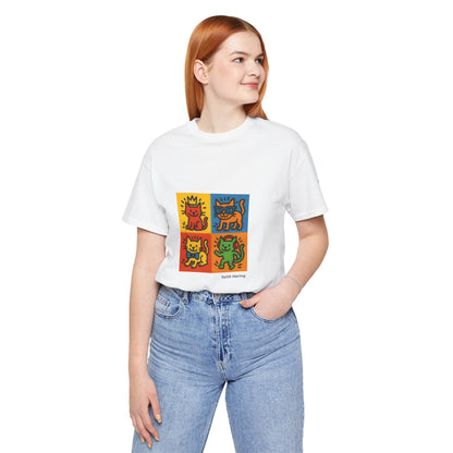 CATART Unisex Jersey Cat T-Shirt - KEITH HARING - Iconic Painting Reimagined with Cats