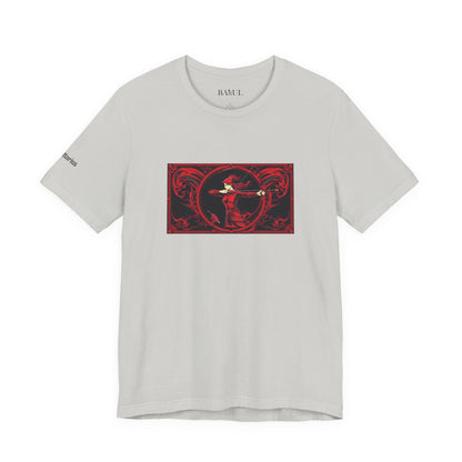 Sagittarius - Gothic Zodiac T-Shirt. Red graphic in front.  Zodiac in the Shadows