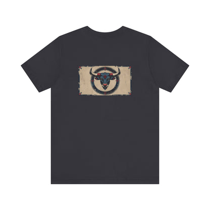 Taurus - Gothic Zodiac T-Shirt. Blue graphic on the back.  Zodiac in the Shadows