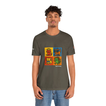 CATART Unisex Jersey Cat T-Shirt - KEITH HARING - Iconic Painting Reimagined with Cats