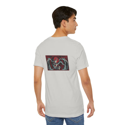 Aquarius - Gothic Zodiac, Red Graphic on the back T-Shirt. Zodiac in the Shadows