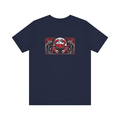 Cancer - Gothic Zodiac, Red Graphic on the back T-Shirt. Zodiac in the Shadows