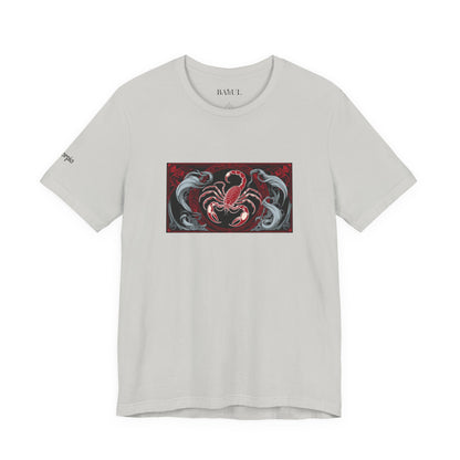 Scorpio - Gothic Zodiac T-Shirt. Red graphic in front. Zodiac in the Shadows