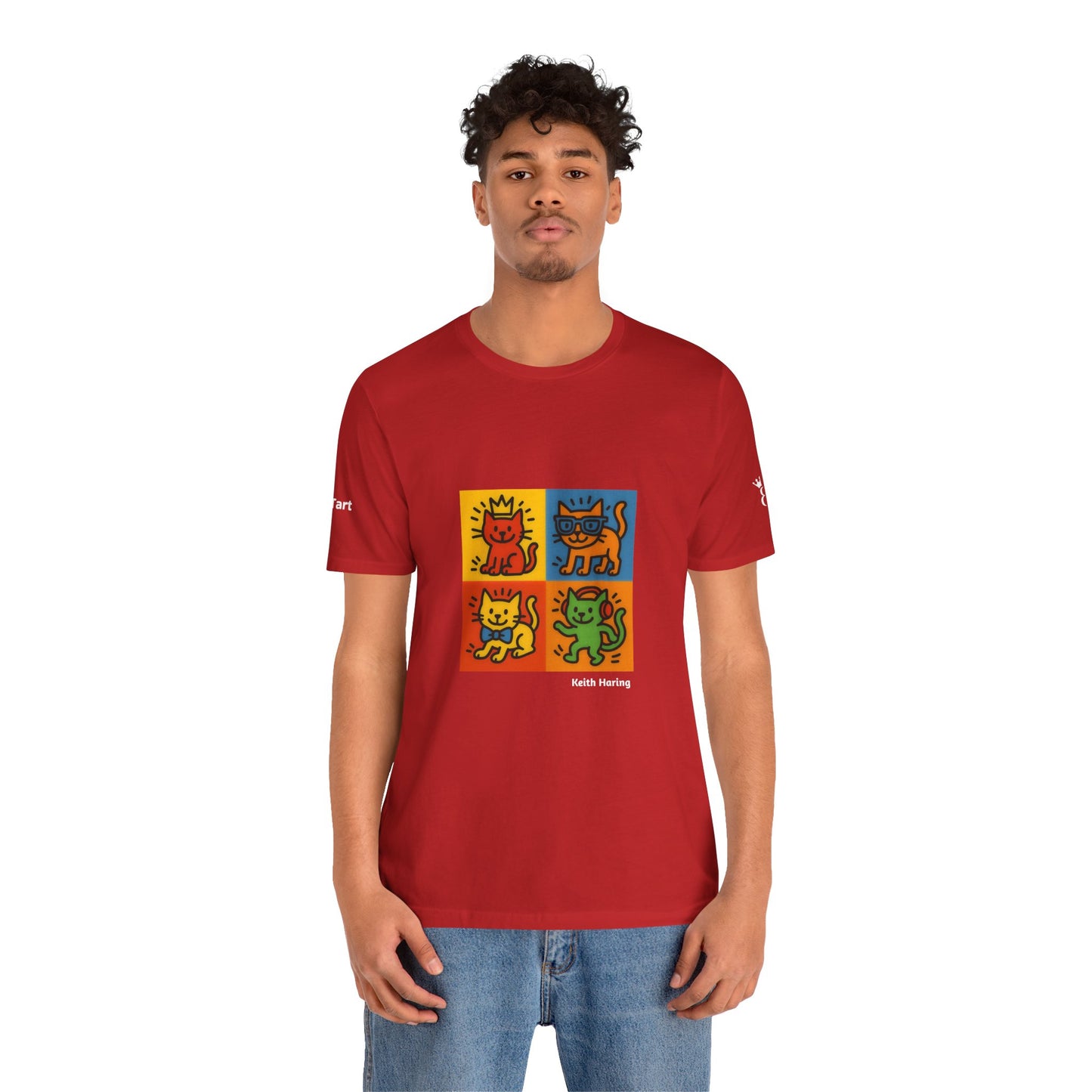 CATART Unisex Jersey Cat T-Shirt - KEITH HARING - Iconic Painting Reimagined with Cats