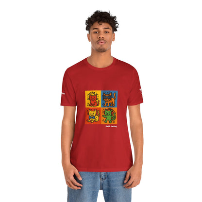 CATART Unisex Jersey Cat T-Shirt - KEITH HARING - Iconic Painting Reimagined with Cats