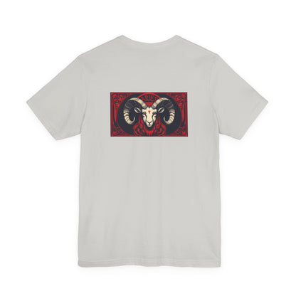 Aries - Gothic Zodiac, Red Graphic on the back T-Shirt. Zodiac in the Shadows