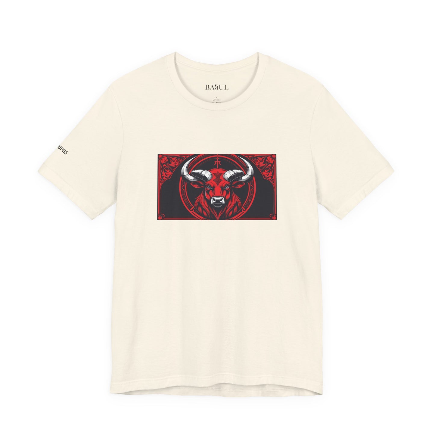 Taurus - Gothic Zodiac T-Shirt. Red graphic in front.  Zodiac in the Shadows