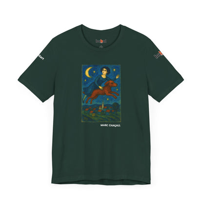 DOGART Unisex Jersey Cat T-Shirt - MARC CHAGALL - Iconic Painting Reimagined with Dogs