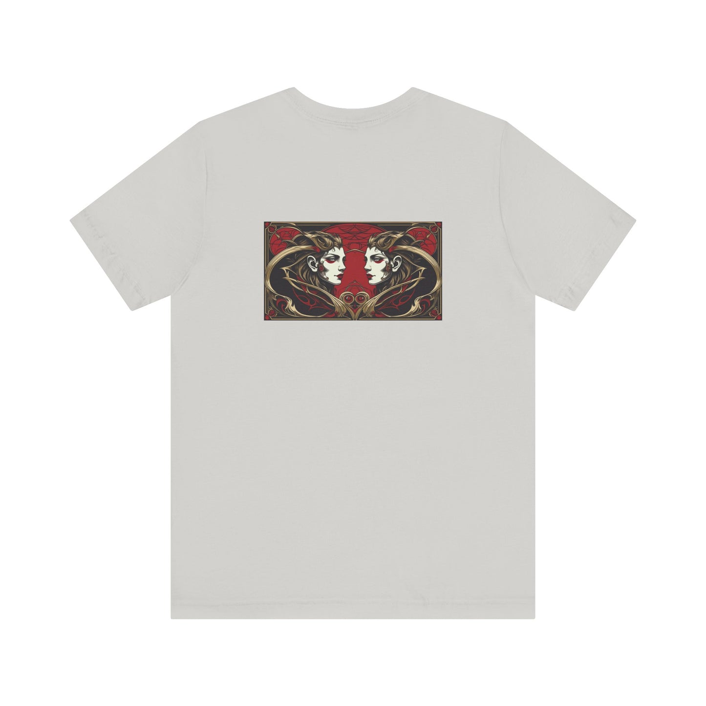 Gemini - Gothic Zodiac, Red Graphic on the back T-Shirt. Zodiac in the Shadows