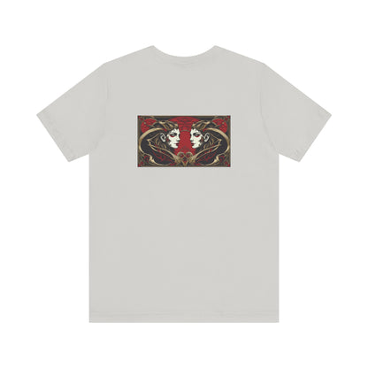 Gemini - Gothic Zodiac, Red Graphic on the back T-Shirt. Zodiac in the Shadows