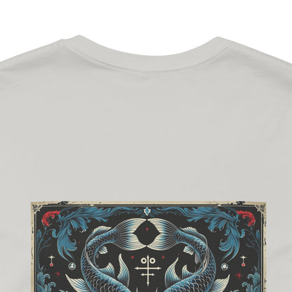 Pesci - T-shirt con lo Zodiaco Gotico. Grafica blu sul retro. Zodiaco nell'ombra.