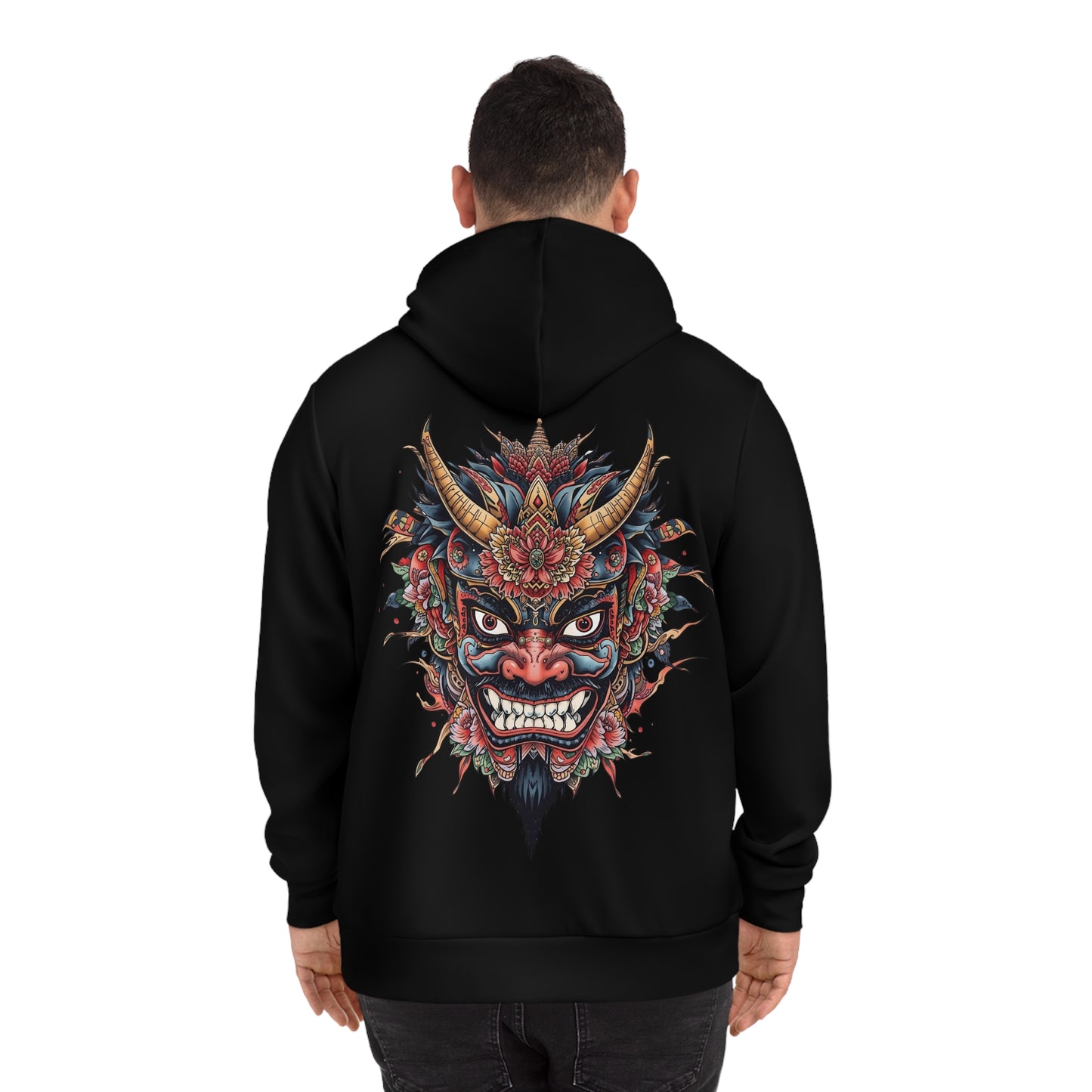 Bold Oni Mask Hoodie - Japanese Irezumi Tattoo Art Streetwear