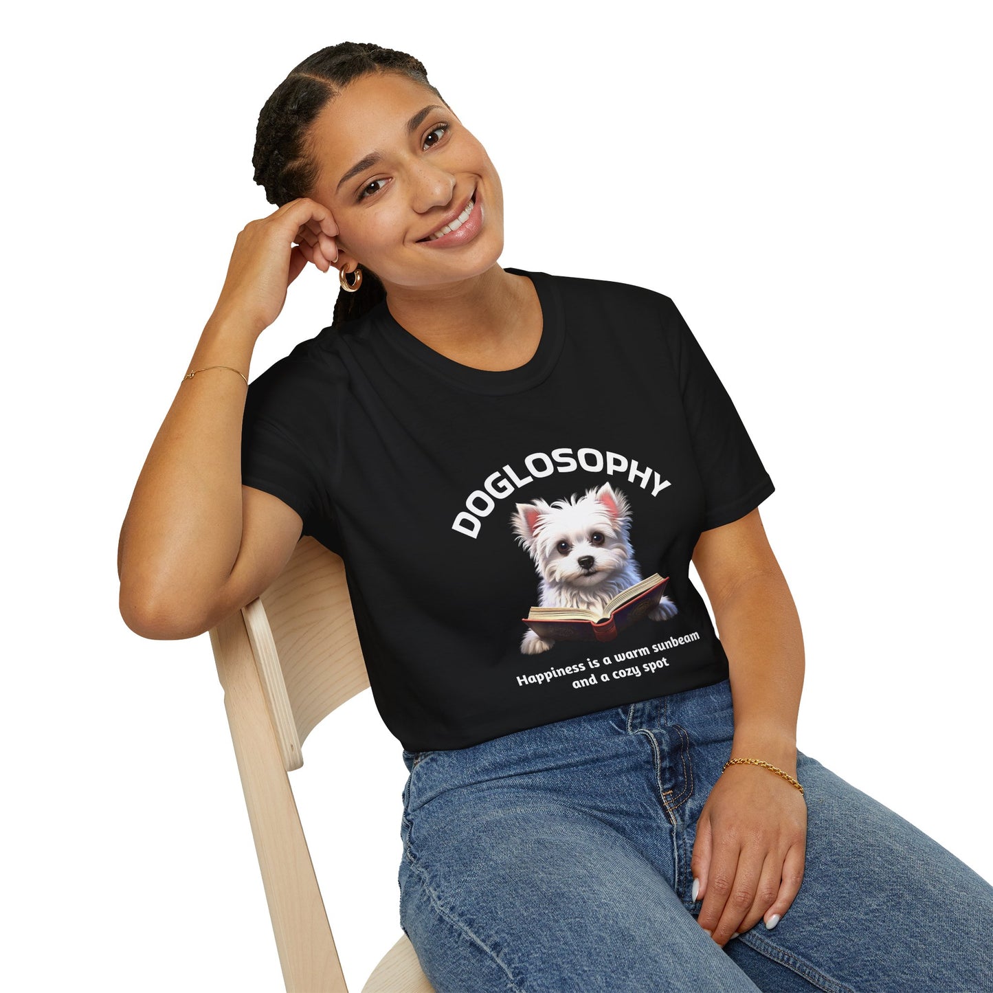 Doglosophy  Unisex Softstyle T-Shirt - "Happiness is a Warm Sunbeam" Design