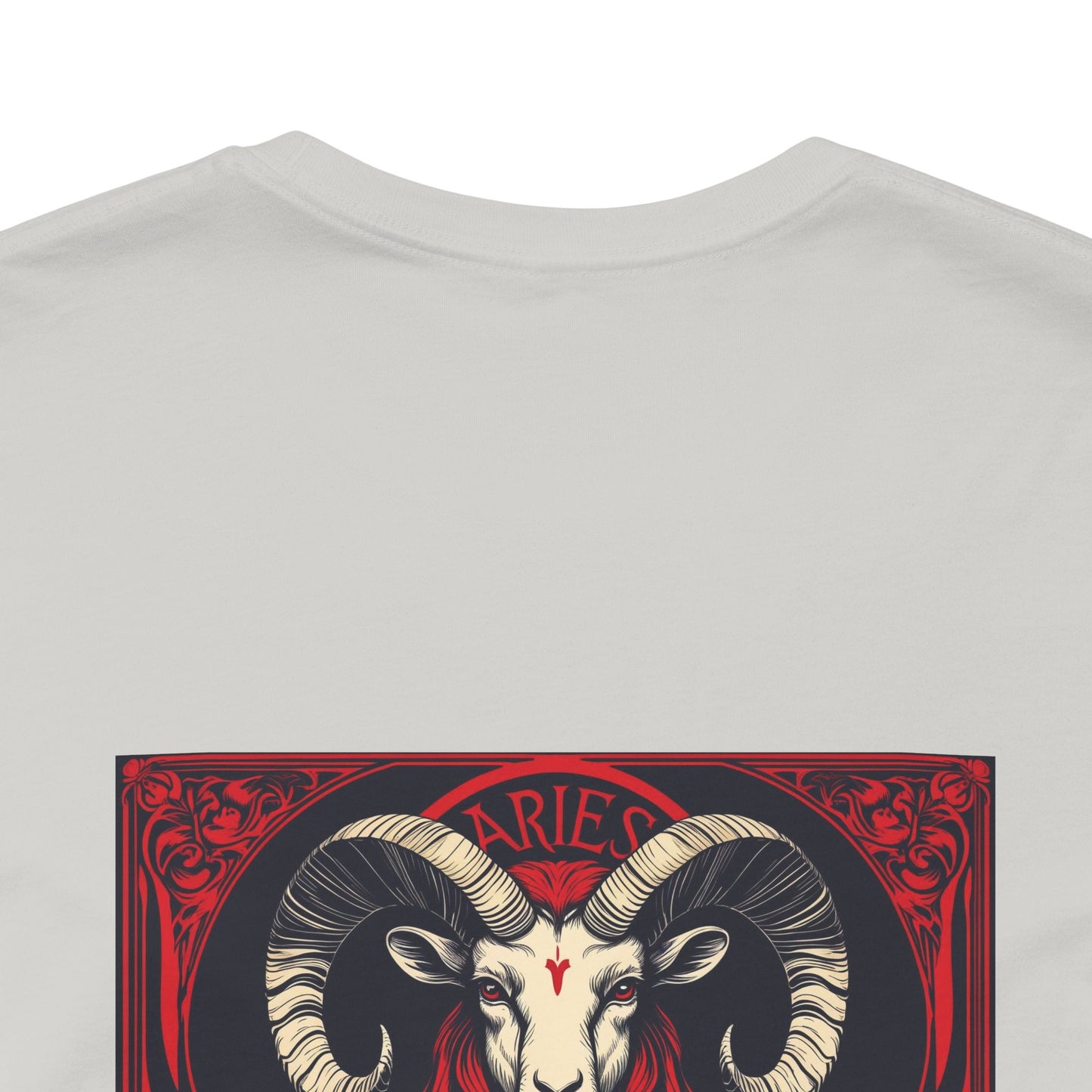 Aries - Gothic Zodiac, Red Graphic on the back T-Shirt. Zodiac in the Shadows