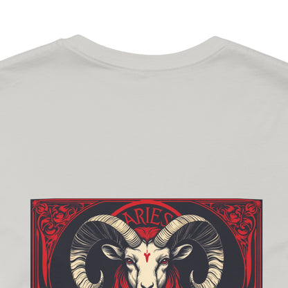 Aries - Gothic Zodiac, Red Graphic on the back T-Shirt. Zodiac in the Shadows
