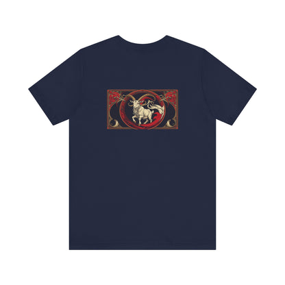 Capricorn - Gothic Zodiac, Red Graphic on the back T-Shirt. Zodiac in the Shadows