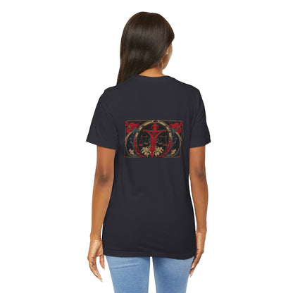 Libra - Gothic Zodiac, Red Graphic on the back T-Shirt. Zodiac in the Shadows