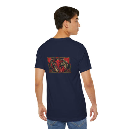 Pisces - Gothic Zodiac, Red Graphic on the back T-Shirt. Zodiac in the Shadows