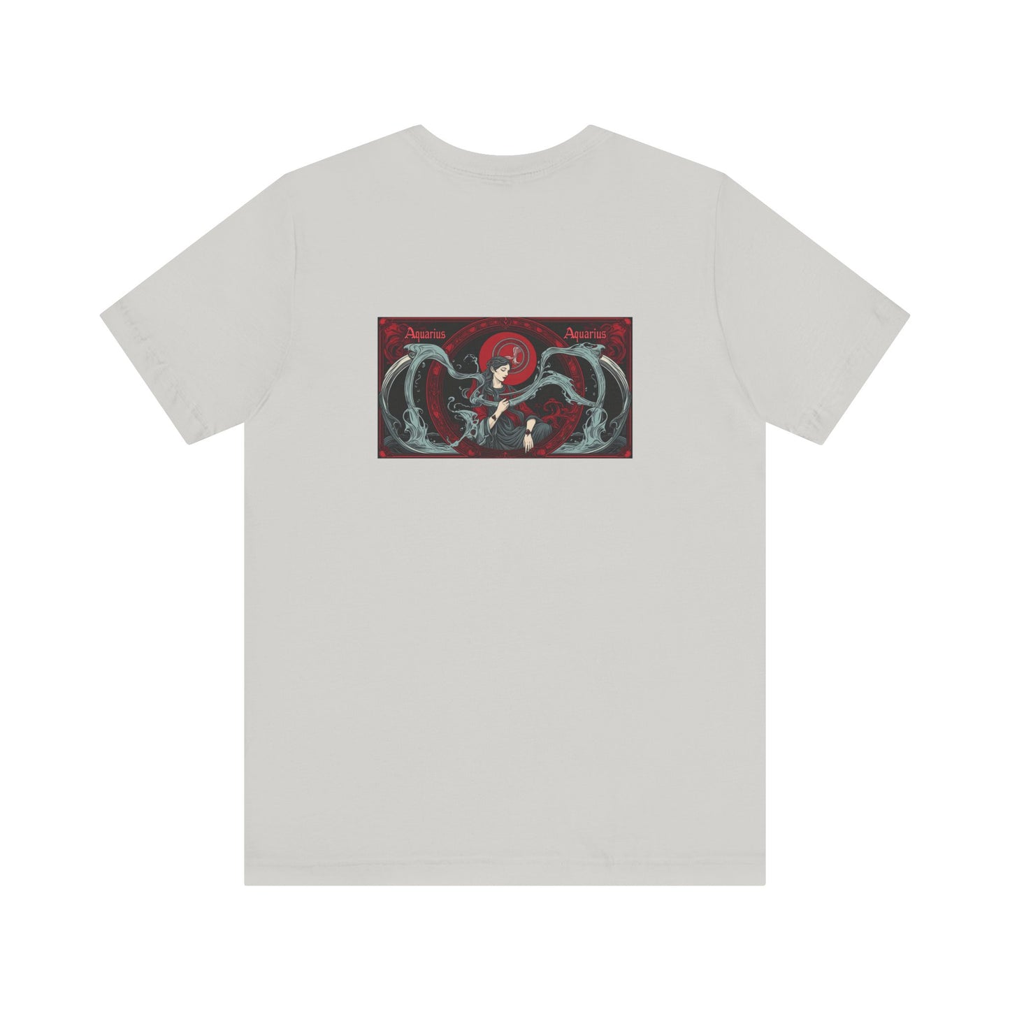 Aquarius - Gothic Zodiac, Red Graphic on the back T-Shirt. Zodiac in the Shadows