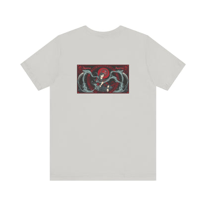 Aquarius - Gothic Zodiac, Red Graphic on the back T-Shirt. Zodiac in the Shadows