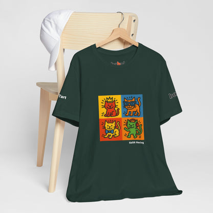 CATART Unisex Jersey Cat T-Shirt - KEITH HARING - Iconic Painting Reimagined with Cats