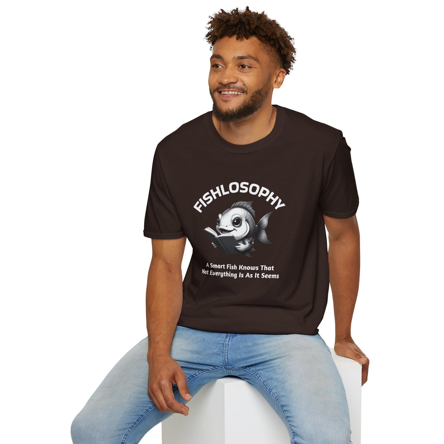 Fishlosophy Unisex T-Shirt - Ocean Vibes and Life's Questions Design - A Smart Fish Knows That Not Everything Is As It Seems