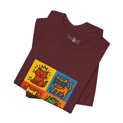 CATART Unisex Jersey Cat T-Shirt - KEITH HARING - Iconic Painting Reimagined with Cats