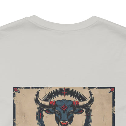 Taurus - Gothic Zodiac T-Shirt. Blue graphic on the back.  Zodiac in the Shadows