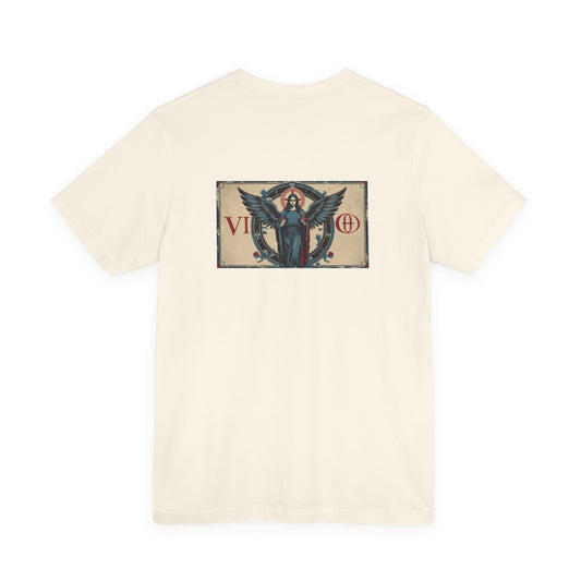 Virgo - Gothic Zodiac T-Shirt. Blue graphic on the back.  Zodiac in the Shadows