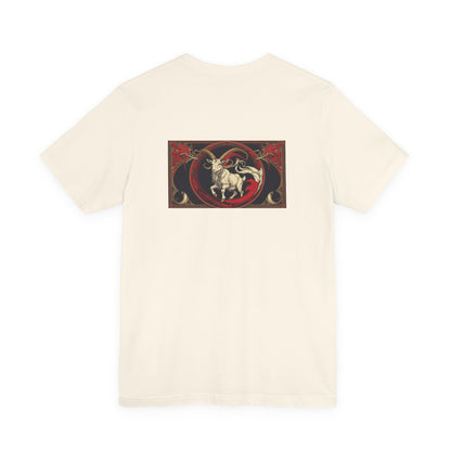 Capricorn - Gothic Zodiac, Red Graphic on the back T-Shirt. Zodiac in the Shadows