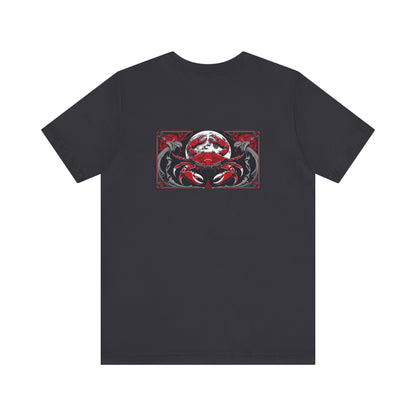 Cancer - Gothic Zodiac, Red Graphic on the back T-Shirt. Zodiac in the Shadows
