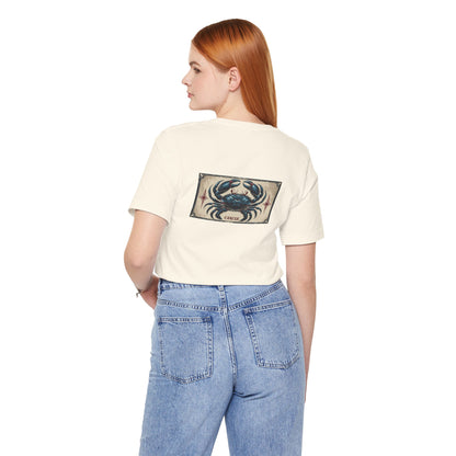 Cancer - Gothic Zodiac T-Shirt. Blue graphic on the back.  Zodiac in the Shadows