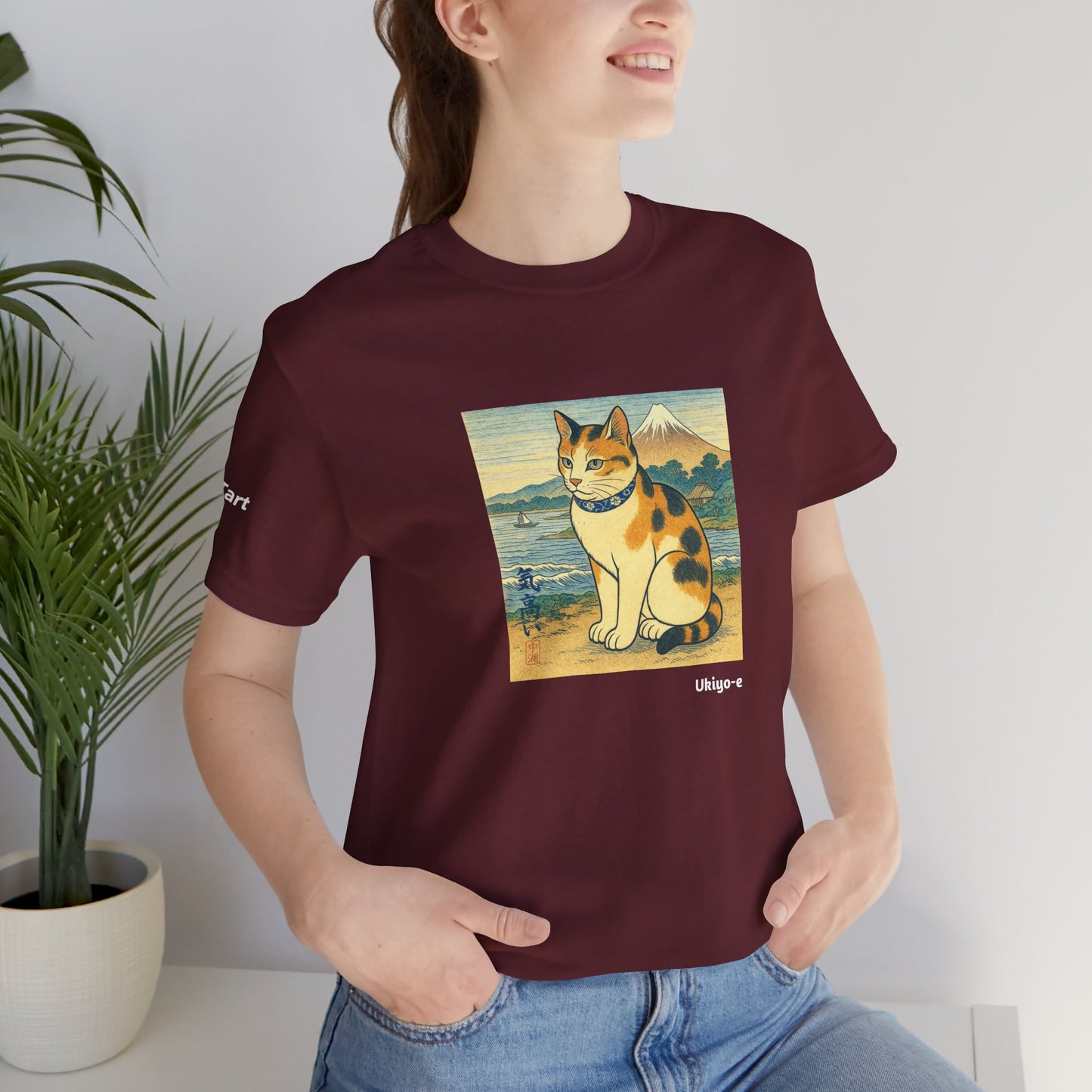 CATART Unisex Jersey Cat T-Shirt - UKIYO-E Japanese art Style - Iconic Painting Reimagined with Cats