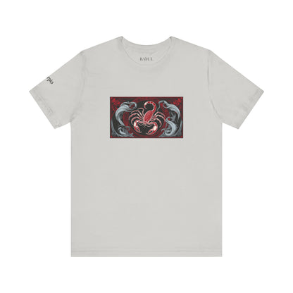 Scorpio - Gothic Zodiac T-Shirt. Red graphic in front. Zodiac in the Shadows