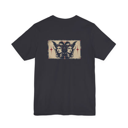 Gemini - Gothic Zodiac T-Shirt. Blue graphic on the back.  Zodiac in the Shadows