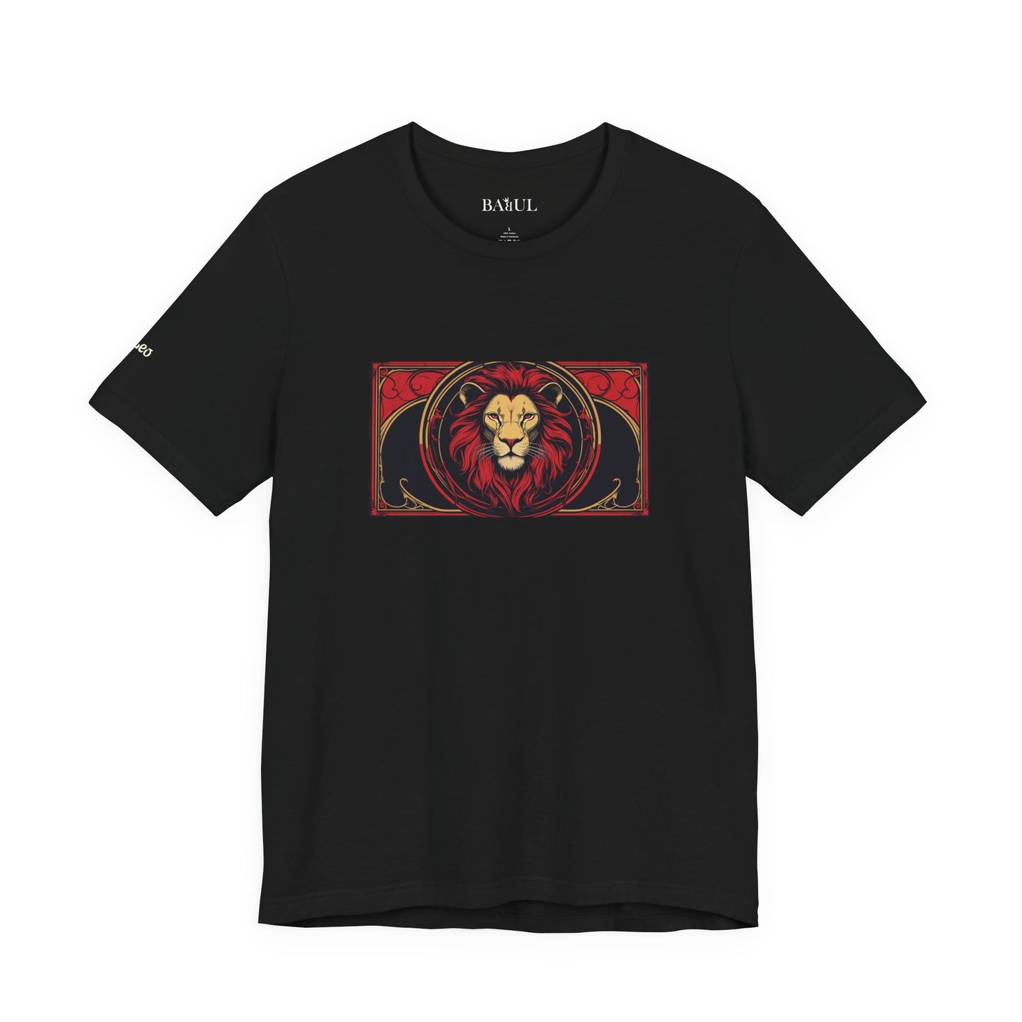Leo - Gothic Zodiac T-Shirt. Red graphic in front.  Zodiac in the Shadows