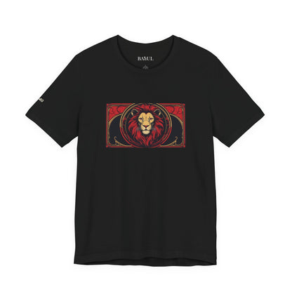 Leo - Gothic Zodiac T-Shirt. Red graphic in front.  Zodiac in the Shadows
